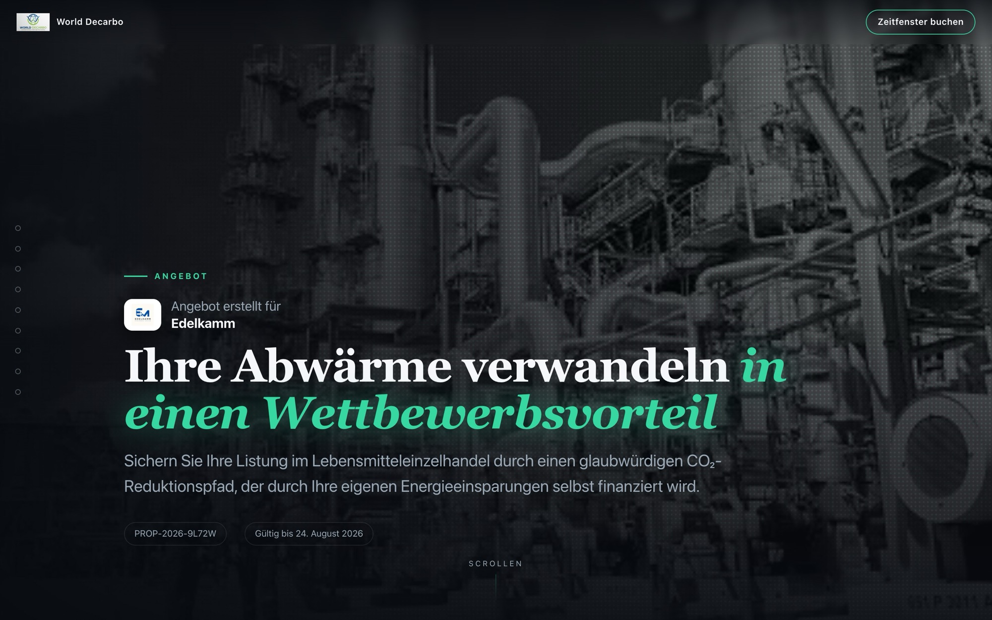 Angebot als Mini-Website: dunkles, redaktionelles Cover im Look des Kunden, vorbereitet für Edelkamm